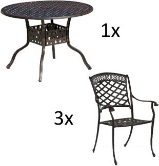 Inko 4-teilige Sitzgruppe Aluminium Guss bronze Tisch Ø 106 cm mit 3 Sesseln Tisch Ø106 cm mit 3x Sessel Urban
