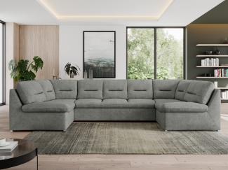 U-förmige Ecksofa, Bigsofa mit schlaffunktion, Wohnlandschaft XXL - MORBIDO U - Grau Stoff - Topper T25