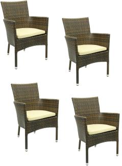4x Konway MILANO Stapelsessel Lederlook + Sitzkissen Polyrattan Garten Stuhl Set