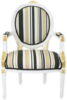 Casa Padrino Barock Salon Stuhl Weiß / Gold / Mehrfarbig 50 x 50 x H. 105 cm - Gestreifter Barock Stuhl mit Armlehnen - Barock Möbel