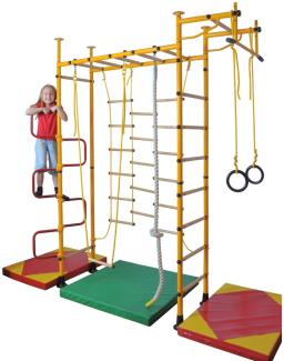 NiroSport Sprossenwand für Kinderzimmer M3 aufbau ohne bohrungen Made in Germany Holzsprossen Gelb Raumhöhe 220 - 270 cm