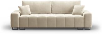 Micadoni 3-Sitzer Samtstoff Sofa mit Bettfunktion und Box Byron | Bezug Beige | Beinfarbe Black Metal