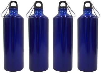 4x Aluminium Trinkflasche 1 Liter blau mit Karabiner Wasserflasche Sportflasche