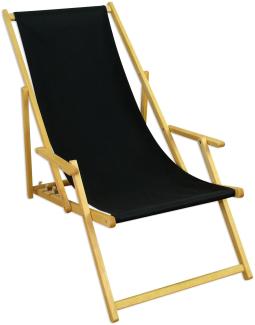 Holz-Liegestuhl, Strandliege Stoff schwarz V-10-305N