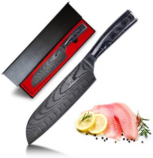 Kuro Santoku - Messer aus gehärteter Edelstahl - Rasiermesser scharfe Klinge - Küchenmesser mit robustem Epoxidharz.