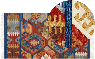 Kelim Teppich Wolle mehrfarbig 80 x 150 cm orientalisches Muster Kurzflor JRVESH