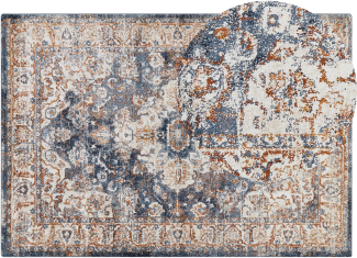 Teppich beige blau 160 x 230 cm orientalisches Muster Kurzflor DVIN