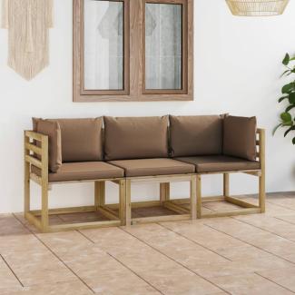 vidaXL 3-Sitzer-Gartensofa mit Taupe Kissen
