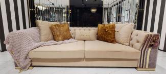 Casa Padrino Luxus Art Deco Chesterfield Sofa Beige / Lila / Grau / Gold - Edles Wohnzimmer Sofa mit Marmoroptik - Luxus Art Deco Wohnzimmer & Hotel Möbel