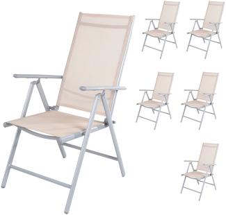 6er Set Garten Klappstuhl Aluminium - Textilen Silbergrau/Beige