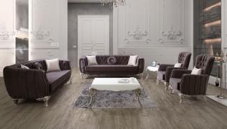 Casa Padrino Luxus Barock Wohnzimmer Set Lila / Silber - 2 Sofas & 2 Sessel & 1 Couchtisch - Elegante Wohnzimmer Möbel im Barockstil