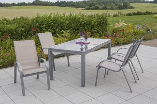 YOURSOL by Merxx Gartenmöbel Set Amalfi für 4 Personen mit Ausziehtisch, Aluminium Stapelstühle