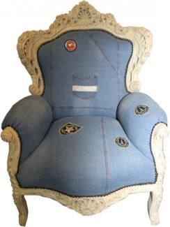 Casa Padrino Barock Sessel King Jeans Style / Antik Creme 85 x 85 x H. 120 cm - Luxus Barock Möbel