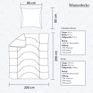 Heidelberger Bettwaren Bettdecke 200x200 cm mit Kissen 80x80 cm, Made in Germany | Winterdecke, Schlafdecke, Steppbett mit Kapok-Füllung | atmungsaktiv, hypoallergen, vegan | Serie Kanada
