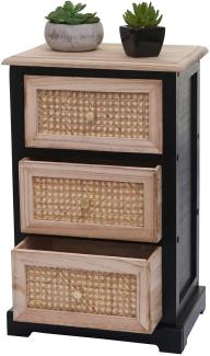 Kommode HWC-K87, Schubladenschrank Schrank, Holz Rattan 63x40x28cm ~ schwarz, naturfarben