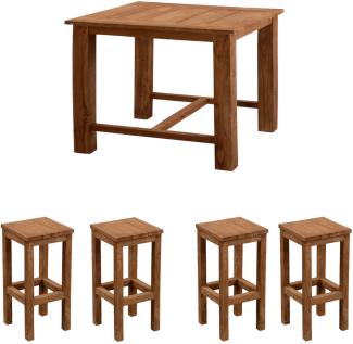 Inko 5-teilige Bar-Sitzgruppe Abacus recyceltes Teak 120x80x108 cm mit 4 Barhockern