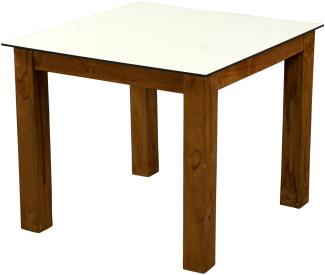 Inko Gartentisch Teakholz recycelt 90x90 cm Terrassentisch Tischplatte nach Wahl Deropal weiß