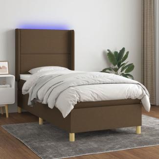 vidaXL Boxspringbett mit Matratze & LED Dunkelbraun 80x200 cm Stoff, Härtegrad: H2 [3138752]