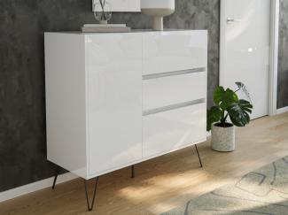 Design Sideboard Kommode Altan 100cm Greifraum 3 SoftClose 1 Tür Weiß hochglanz : Weiss hochglanz