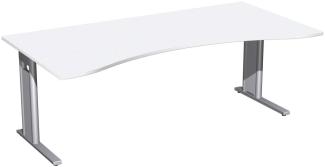 Schreibtisch, Ergonomieform, 200x100cm, Weiß / Silber