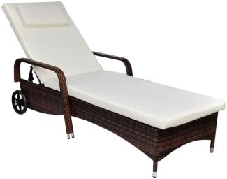 vidaXL Sonnenliege mit Polster & Rollen Poly Rattan Braun 42476