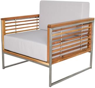 Luxus Premium Holz Lounge Sessel aus Akazienholz Holzstuhl Gartenstuhl Edelstahl