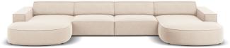Micadoni 6-Sitzer Samtstoff Panorama Sofa Jodie | Bezug Light Beige | Beinfarbe Black Plastic