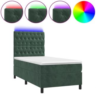Boxspringbett mit Matratze & LED Dunkelgrün 90x200 cm Samt (Farbe: Grün)