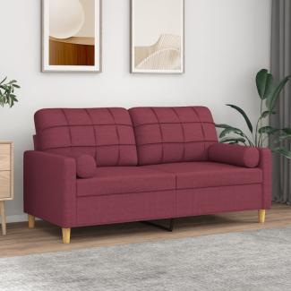 2-Sitzer-Sofa mit Zierkissen Weinrot 140 cm Stoff (Farbe: Rot)