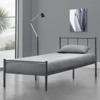 en.casa Laos Metallbett, Einzelbett 90 x 200 cm, dunkelgrau, mit Lattenrost