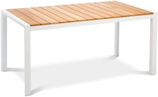Best Freizeitmöbel Aluminium Tisch Paros 210 x 90 cm weiss/Teakholz Loungetisch
