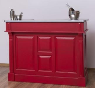 Casa Padrino Landhausstil Theke Rot / Silber 140 x 51 x H. 107 cm - Massivholz Thekentisch mit verzinkter Tischplatte - Möbel im Landhausstil