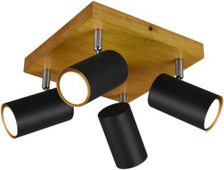 LED Deckenstrahler in Schwarz mit Holz 4-flammig Spots schwenkbar