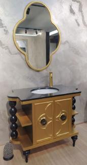 Casa Padrino Barock Badezimmer Set Schwarz / Gold - 1 Waschtisch mit Keramik Waschbecken & 1 Wandspiegel - Barock Badezimmer Möbel