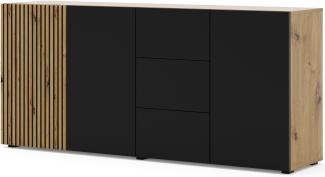 Domando Sideboard Isola Rossa M3 Modern Breite 180cm, tolle Fräsoptik, Push-to-Open-Funktion in Artisan Eiche und Schwarz Matt