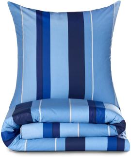 Alreya 2 TLG Renforcé Bettwäsche 135 x 200 cm mit 1 Kissenbezug 80 x 80 cm - 100% Baumwolle mit YKK Reißverschluss, Superweiches Bettbezug, Blaue Wellen