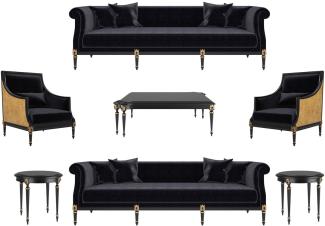 Casa Padrino Luxus Barock Wohnzimmer Set Schwarz / Gold / Antik Gold - 2 Sofas & 2 Sessel & 1 Couchtisch & 2 Beistelltische - Möbel im Barockstil - Edle Barock Wohnzimmer Möbel