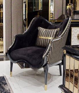 Casa Padrino Luxus Art Deco Wohnzimmer Sessel Schwarz / Gold - Art Deco Wohnzimmer & Hotel Möbel - Luxus Kollektion
