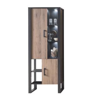 Vitrinenschrank Jami 75x200x39 Vitrine Schwarz-Okapi Nuss/Okapi Nuss 10134