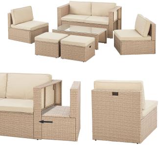 Juskys Polyrattan Gartenmöbel Set Salou - Outdoor Lounge wetterfest 6 Personen - Sitzecke mit Tisch & Kissen für Garten, Balkon, Terrasse - Creme