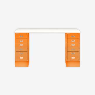 MultiDesk, 2 MultiDrawer mit 6 Schüben, Dekor Weiß, Farbe Orange, Maße: H 740 x B 1400 x T 600 mm