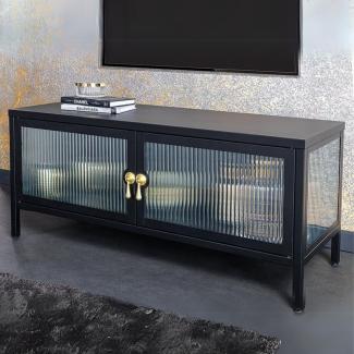 Modernes TV-Lowboard TRIADO 90cm schwarz Metall Riffelglas Vitrine