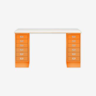 MultiDesk, 2 MultiDrawer mit 6 Schüben, Dekor Plywood, Farbe Orange, Maße: H 740 x B 1400 x T 600 mm