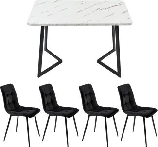 Merax Essgruppe, (Set, 5-tlg, Tisch mit 4 Stühlen), Esstisch und 4 Esszimmerstuhl Set Polsterstühle Küchetisch Marmoroptik, Schwarz