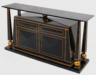 Casa Padrino Luxus Art Deco Sideboard Schwarz / Antik Gold - Prunkvoller handgefertigter Massivholz Schrank mit Marmorplatte - Art Deco Möbel