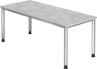 bümö® Schreibtisch H-Serie höhenverstellbar, Tischplatte 180 x 80 cm in Beton, Gestell in silber