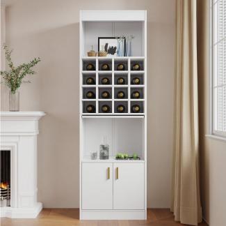 Merax Hochschrank mit Weinregal und Türen Eckschrank, Highboard, Vitrine, Barschrank, Weinschrank