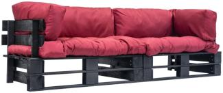 2-tlg. Garten-Palettensofa-Set mit Roten Kissen Kiefernholz