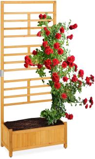Relaxdays Rankgitter mit Pflanzkasten, hoch, rechteckiger Holz Blumenkasten mit Rankhilfe, HBT 171 x 71 x 31,5 cm, Natur
