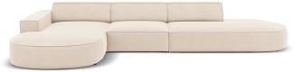 Micadoni 4-Sitzer Samtstoff Ecke links Sofa Jodie | Bezug Light Beige | Beinfarbe Black Plastic